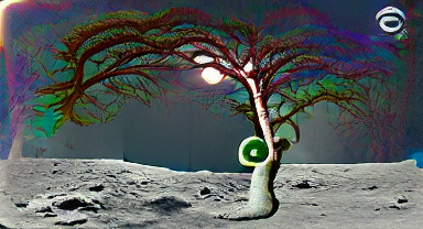 scary moon tree; astronaut head in top right corner