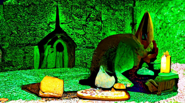 green dungeon w/ bunny pope & floor pizza